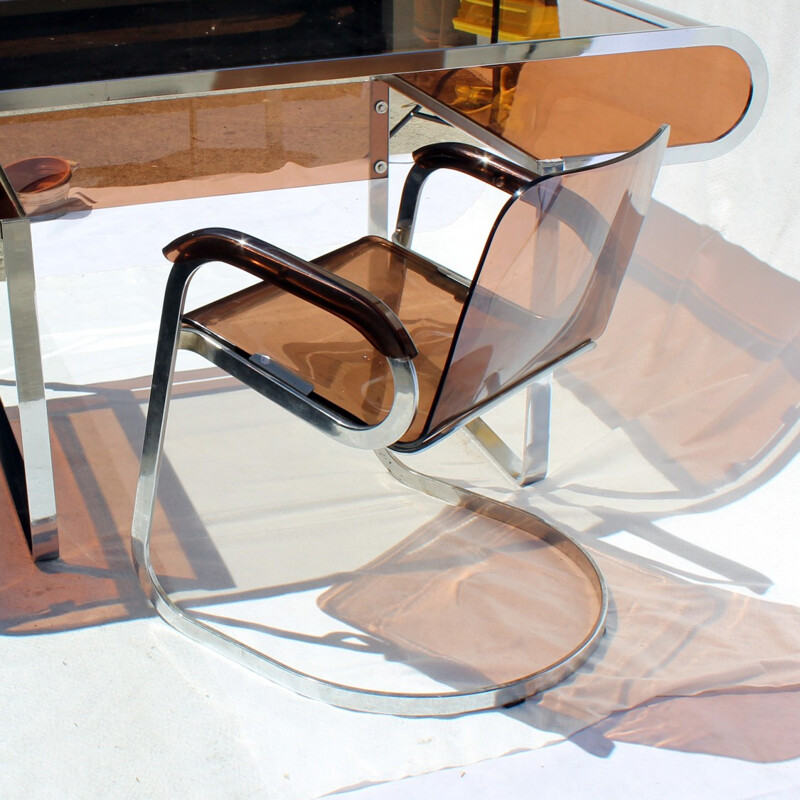 Vintage desk and its armchair in plexiglass - 1970s