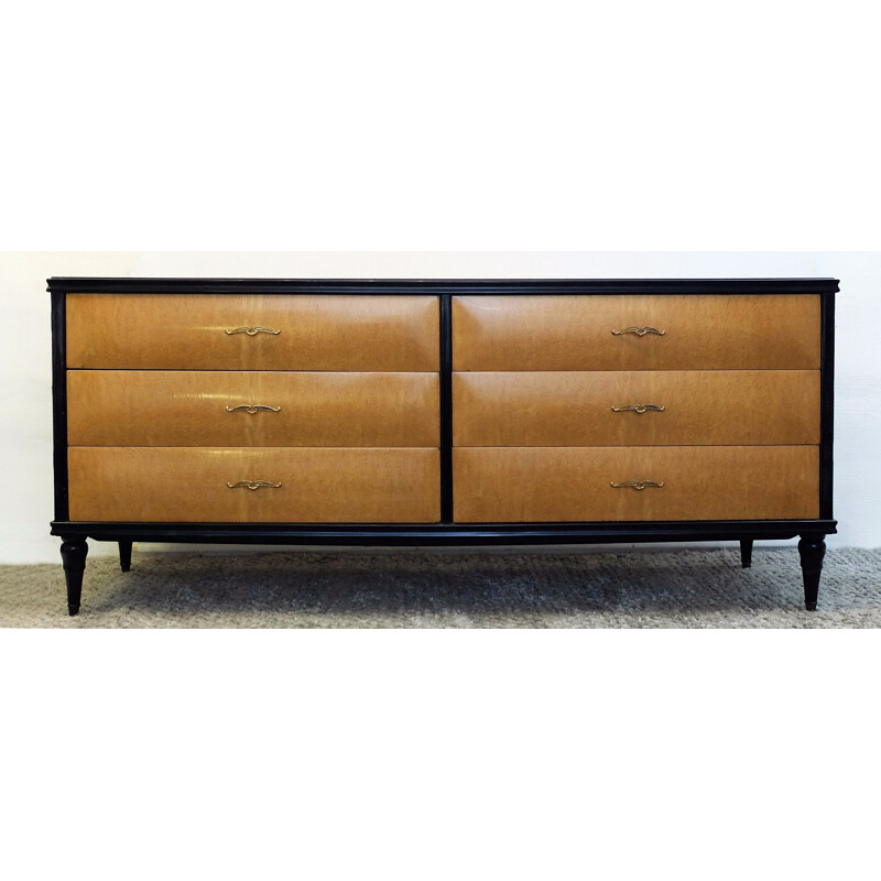 Italian vintage chest of drawers in rosewood and bronze - 1960s