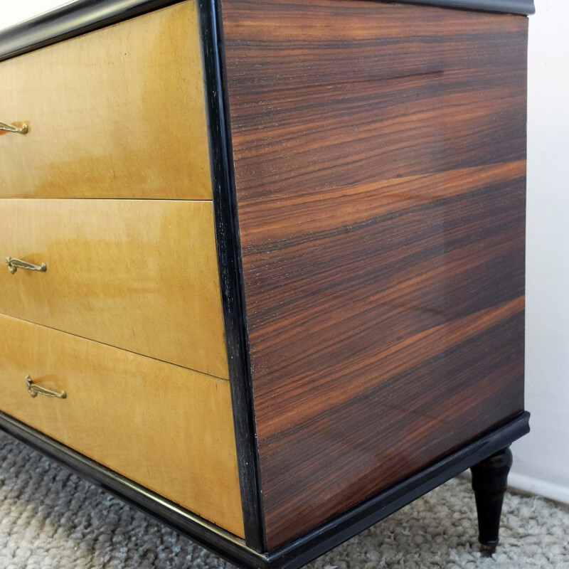 Italian vintage chest of drawers in rosewood and bronze - 1960s
