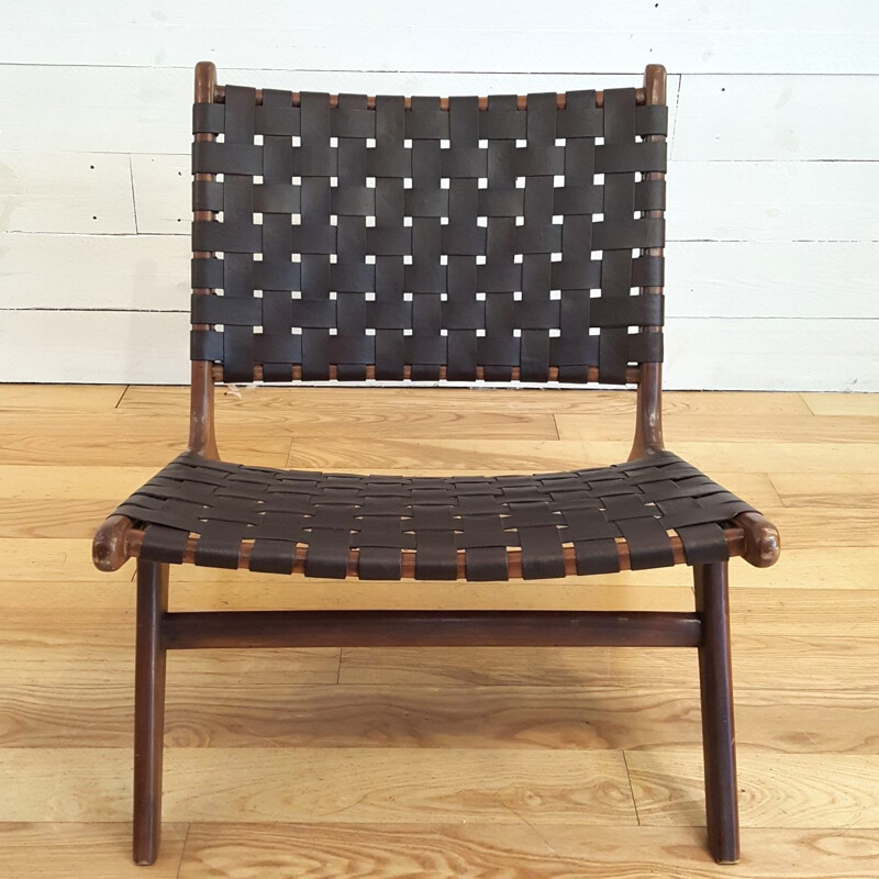 Pair of Scandinavian armchairs with their ottomans - 1960s