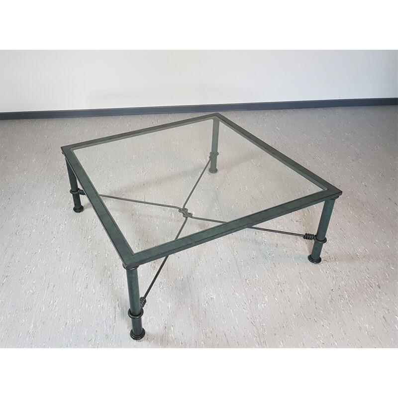 Vintage glass and iron coffee table, Italy 1970