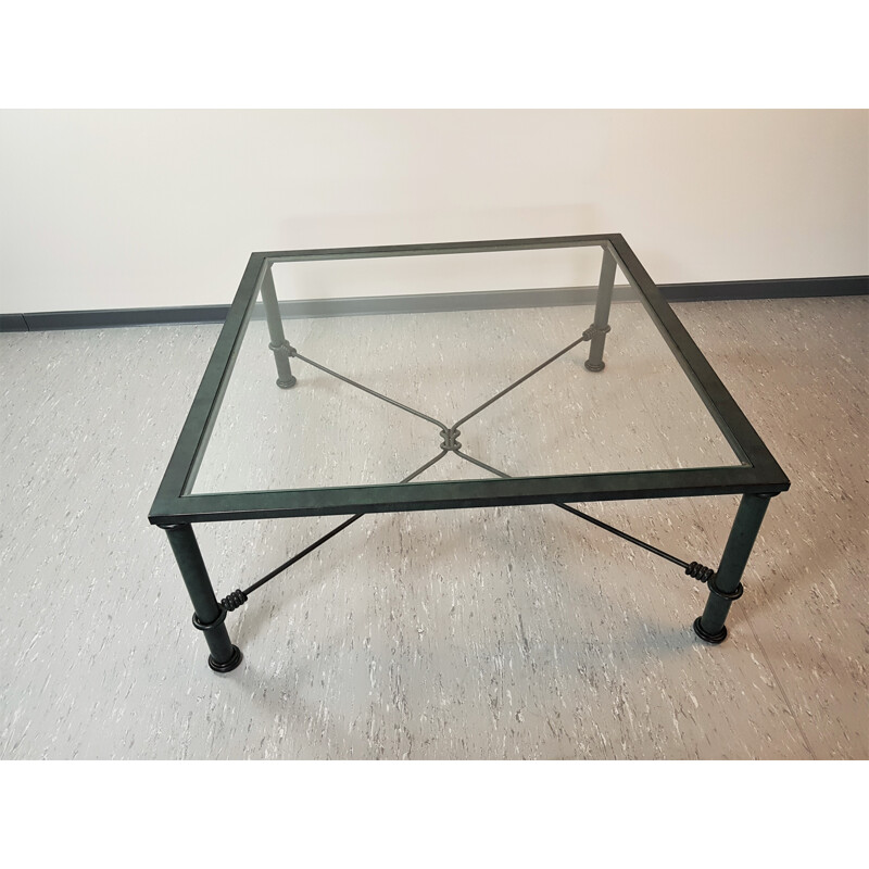 Vintage glass and iron coffee table, Italy 1970