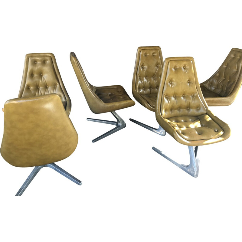 Set of 6 mid-century golden aluminium easy chairs - 1960s