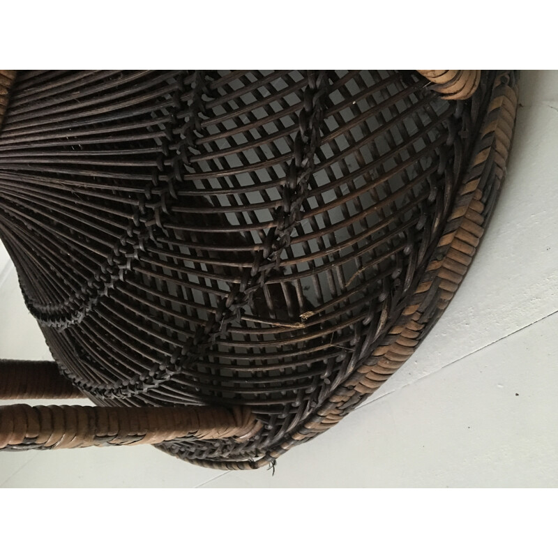 Emmanuelle or Peacock vintage brown wicker armchair - 1970s