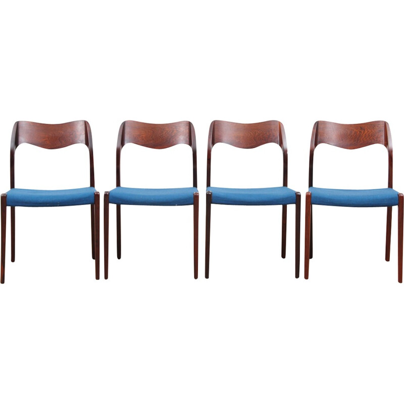 Suite of 4 Rio rosewood Model 71 chairs by Niels O. Moller - 1950s