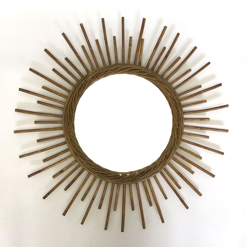 Vintage rattan sun mirror - 1960s