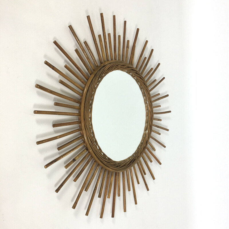 Vintage rattan sun mirror - 1960s