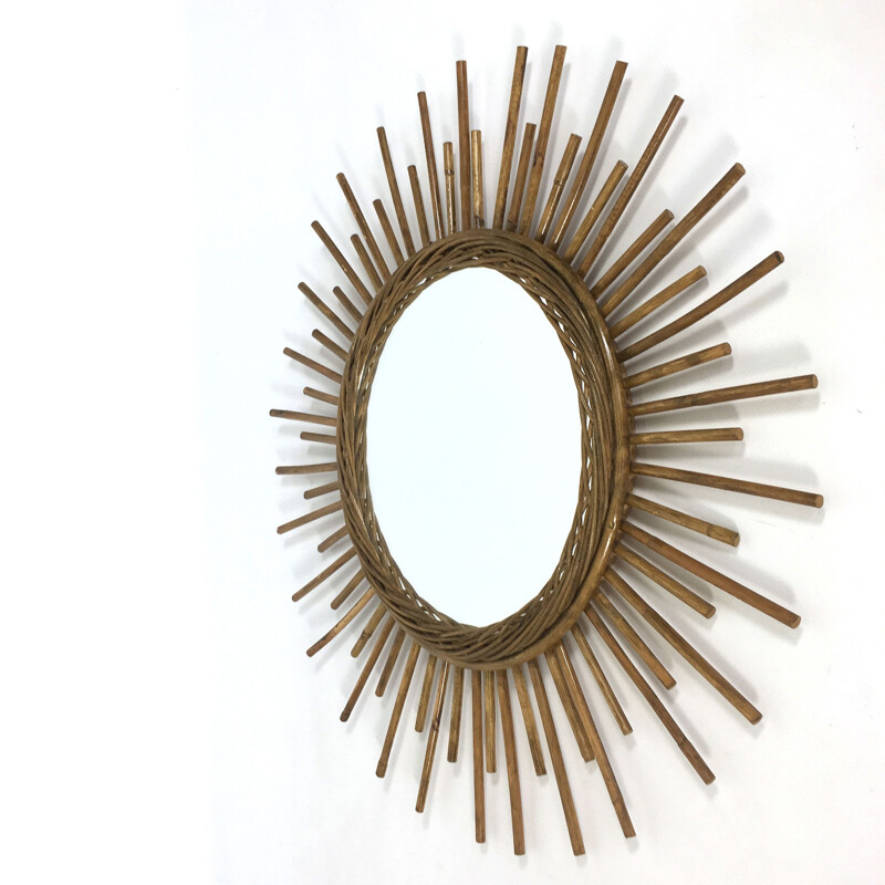 Vintage rattan sun mirror - 1960s