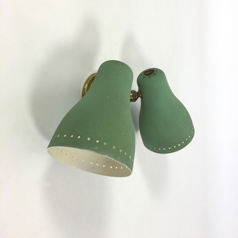 Green vintage double wall lamp, France - 1960s