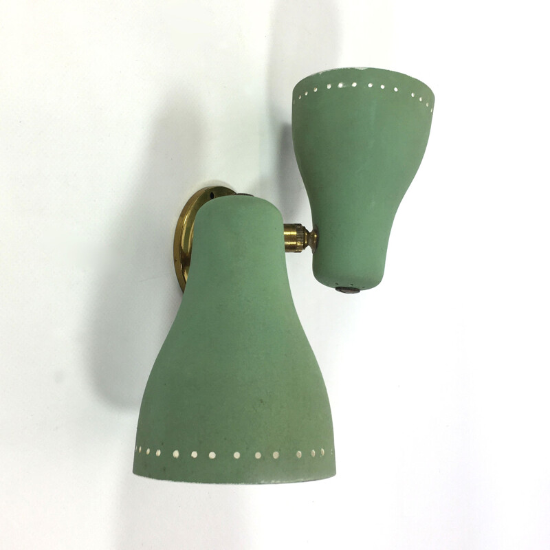 Green vintage double wall lamp, France - 1960s