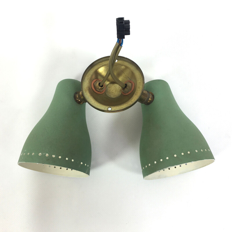 Green vintage double wall lamp, France - 1960s