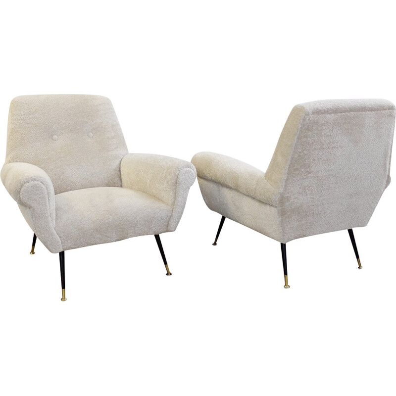 Pair of white velvet armchairs by Gigi Radice - 1960s