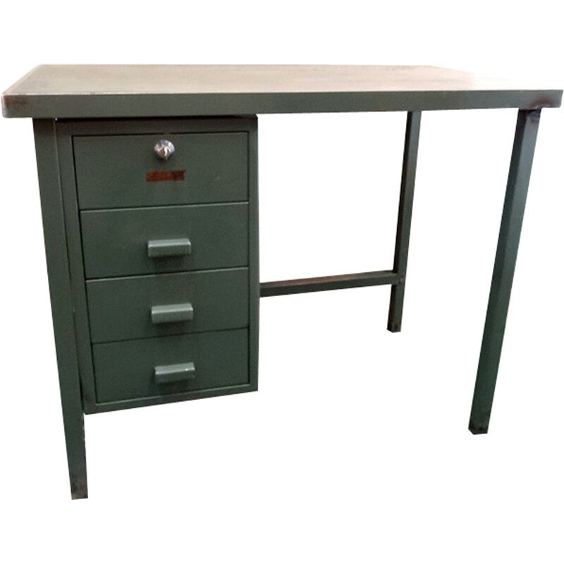 Retro Industrial Vintage Green Desk - 1950s 