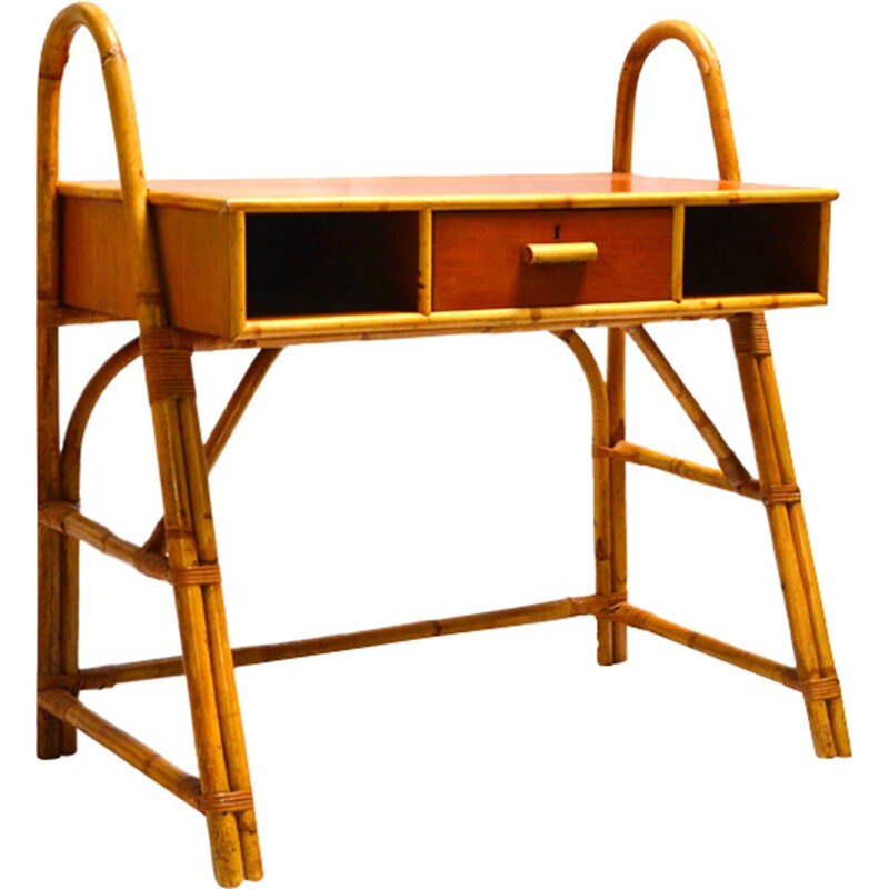 Mid-century Rattan and Teak Desk - 1950s