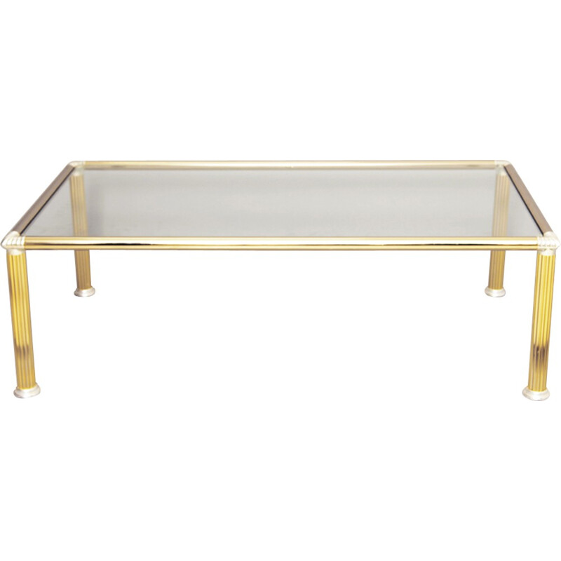 Vintage coffee table with chrome and brass column legs, 1970