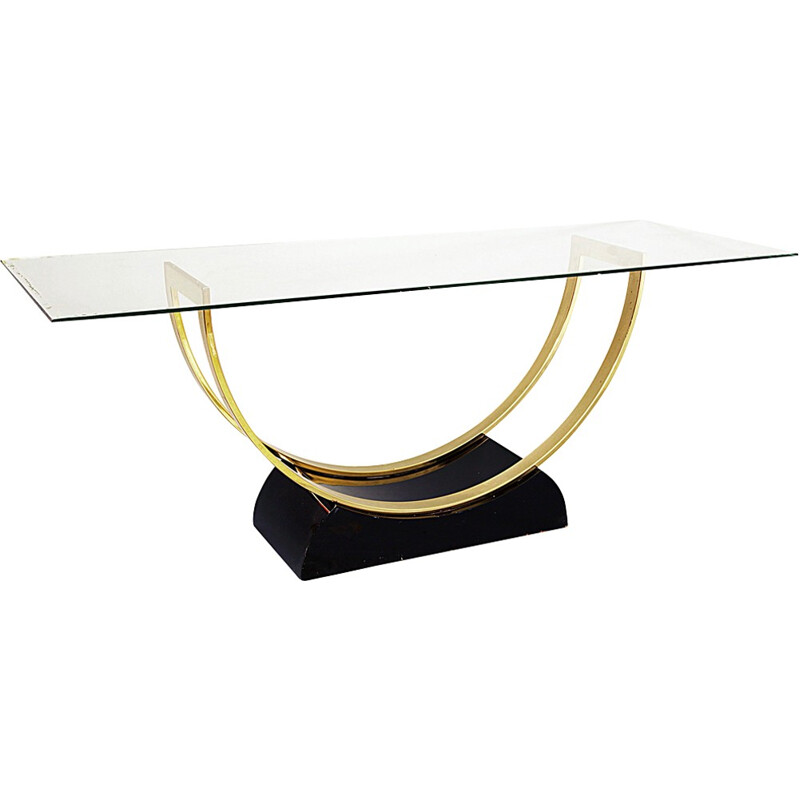 Elegant Black Lacquered And Brass Console Table - 1970s