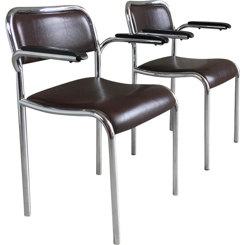 Set of 6 vintage German chrome, vinyl and bakelite armchairs - 1960s