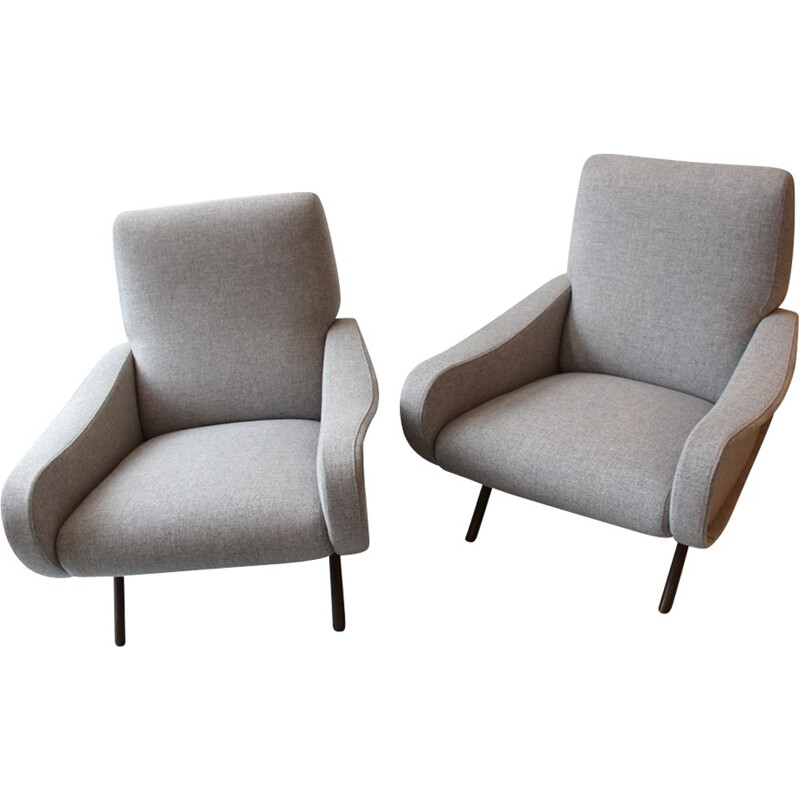 Pair of vintage armchairs in grey fabric by Marco Zanuso - 1950s