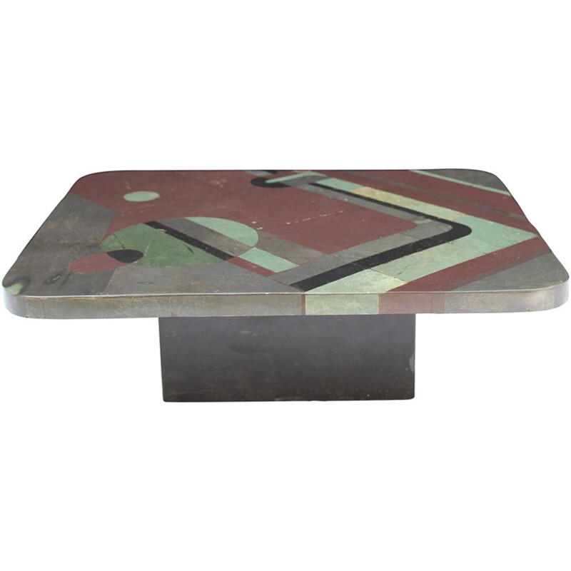 Vintage multi-colored coffee table by Pierre Elie Gardette, 1980