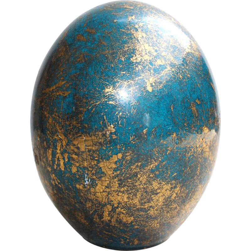 Vintage Egg in blue and gold by Pol Chambost - 1980s