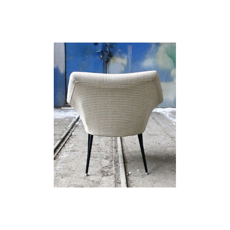 Fauteuil vintage gris à motifs "pied de poule" - années 60