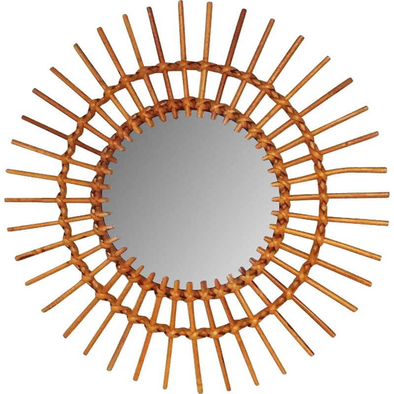 Rattan vintage sun mirror - 1960s