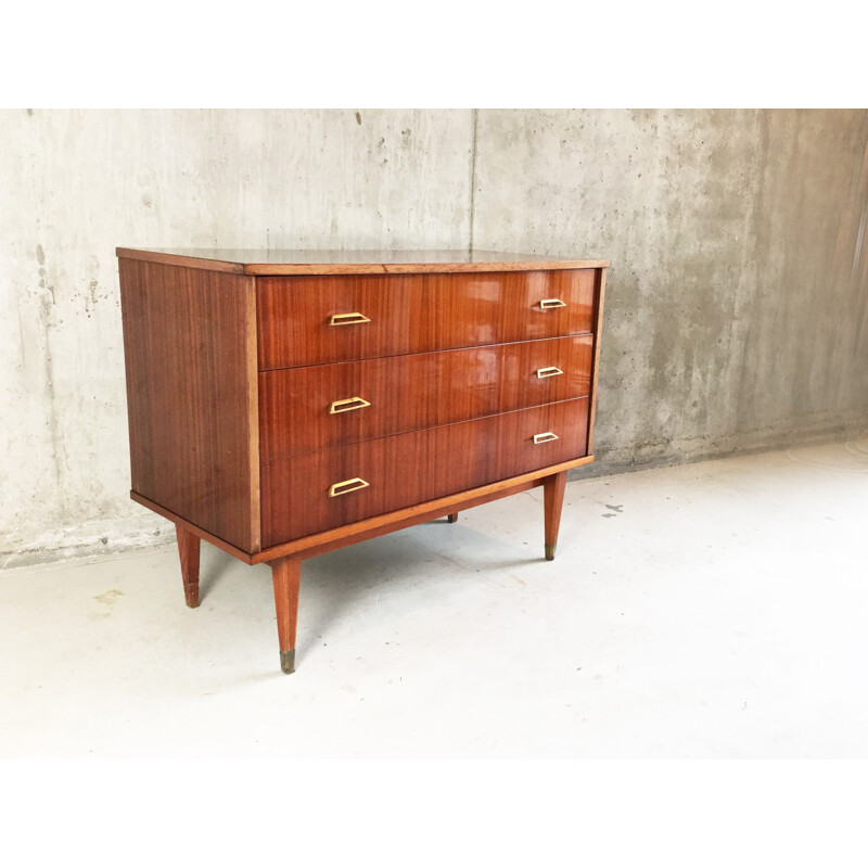 Belgian vintage chest of drawers with brass handles - 1960s