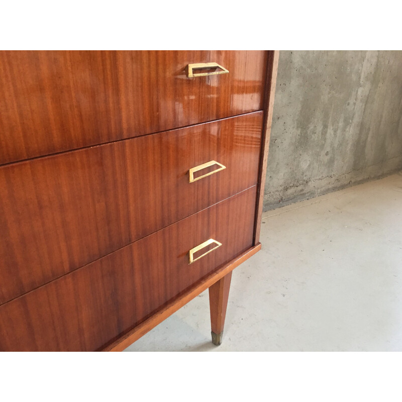 Belgian vintage chest of drawers with brass handles - 1960s