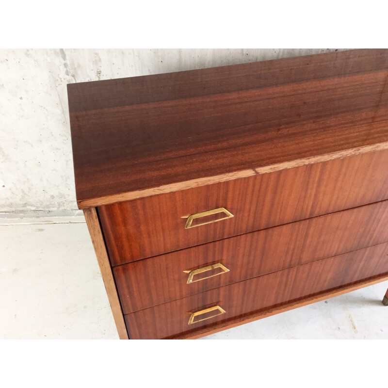 Belgian vintage chest of drawers with brass handles - 1960s