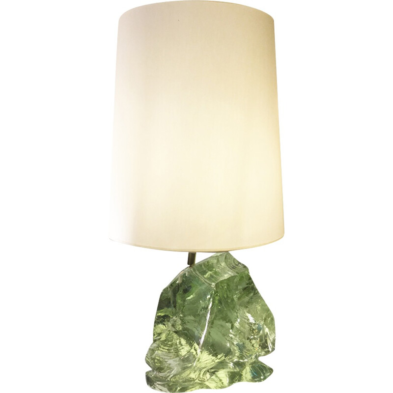 Green and white carved glass block lamp - 1940s