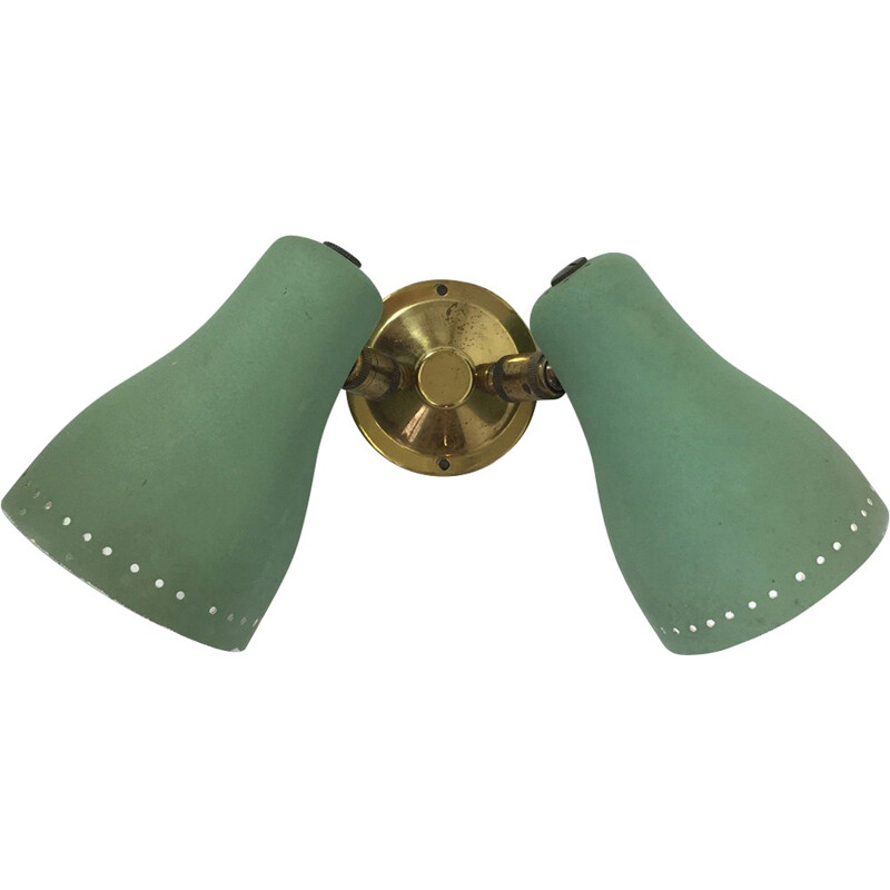 Green vintage double wall lamp, France - 1960s