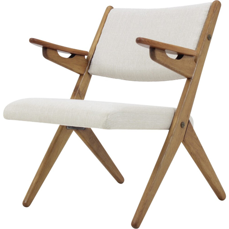 Fauteuil vintage danois blanc en teck - 1960