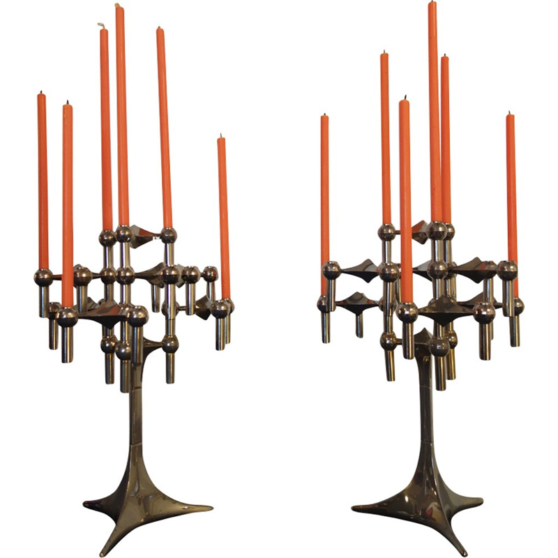 Pair of S22 candleholders with foot by Fritz Nagel & Ceasare Stoffi - 1960s