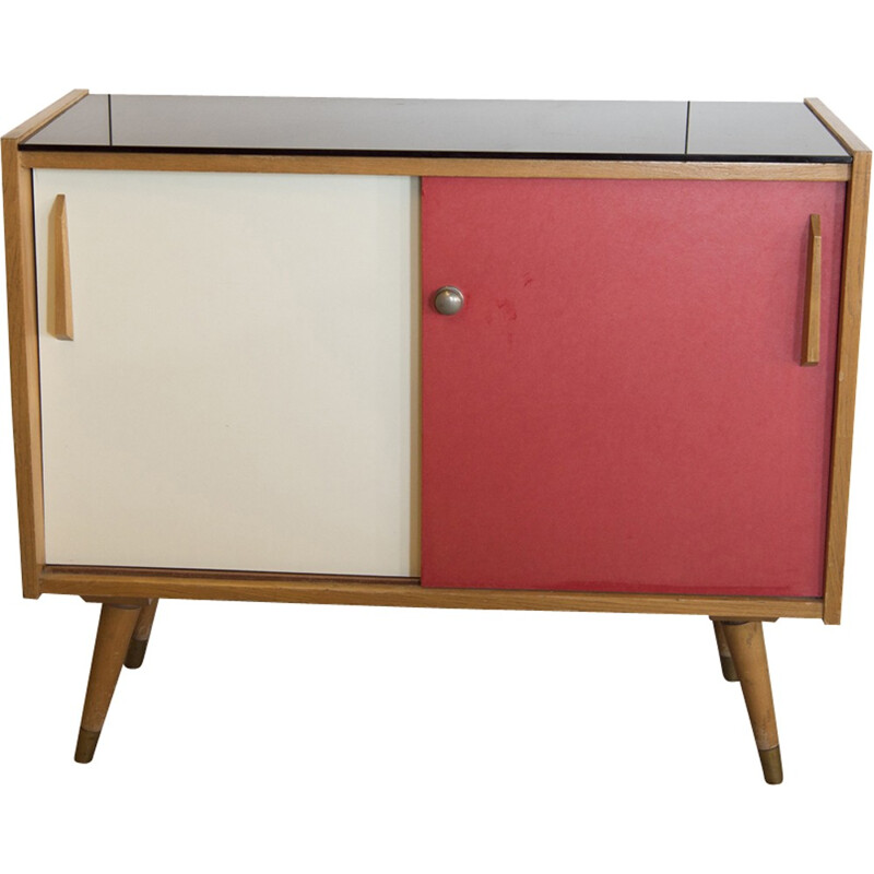 Vintage small red and white sideboard - 1950s