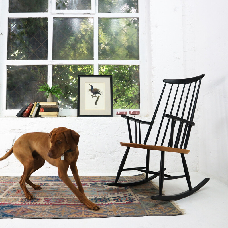 Vintage black walnut rocking chair - 1960s