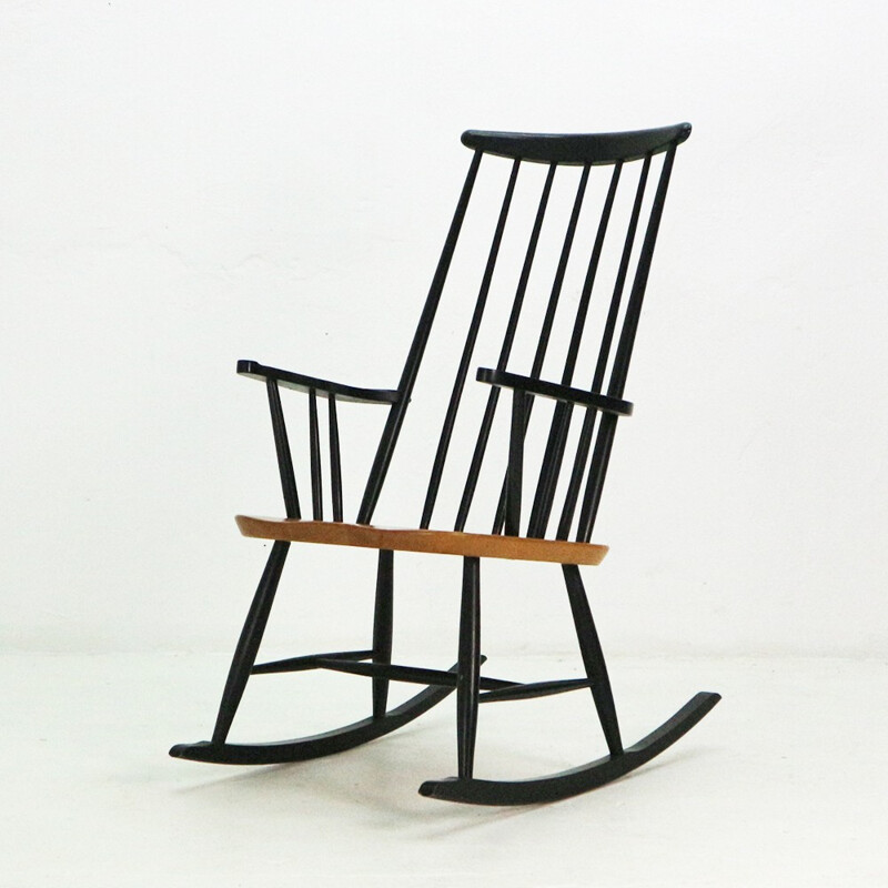 Vintage black walnut rocking chair - 1960s