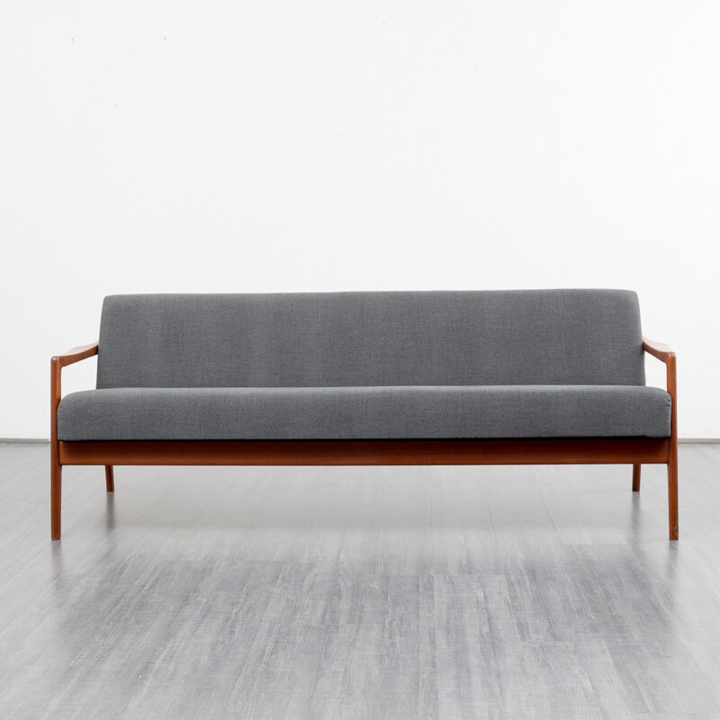 Scandinavian grey 3 seater sofa bed in teak - 1960s