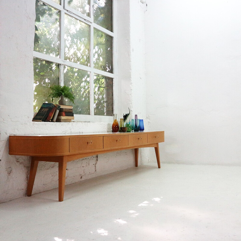 Vintage low sideboard in ash wood - 1950s