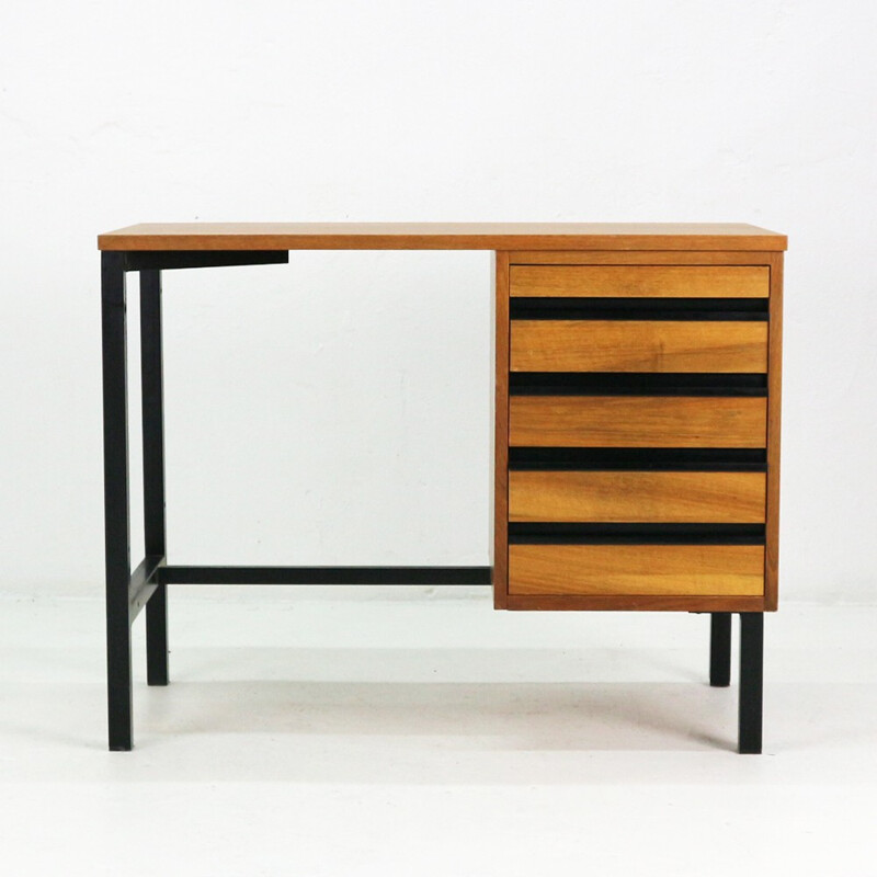 Small vintage desk in walnut and steel - 1960s