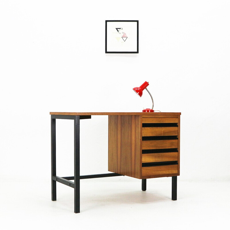 Small vintage desk in walnut and steel - 1960s