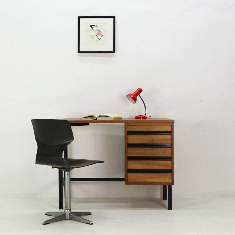 Small vintage desk in walnut and steel - 1960s