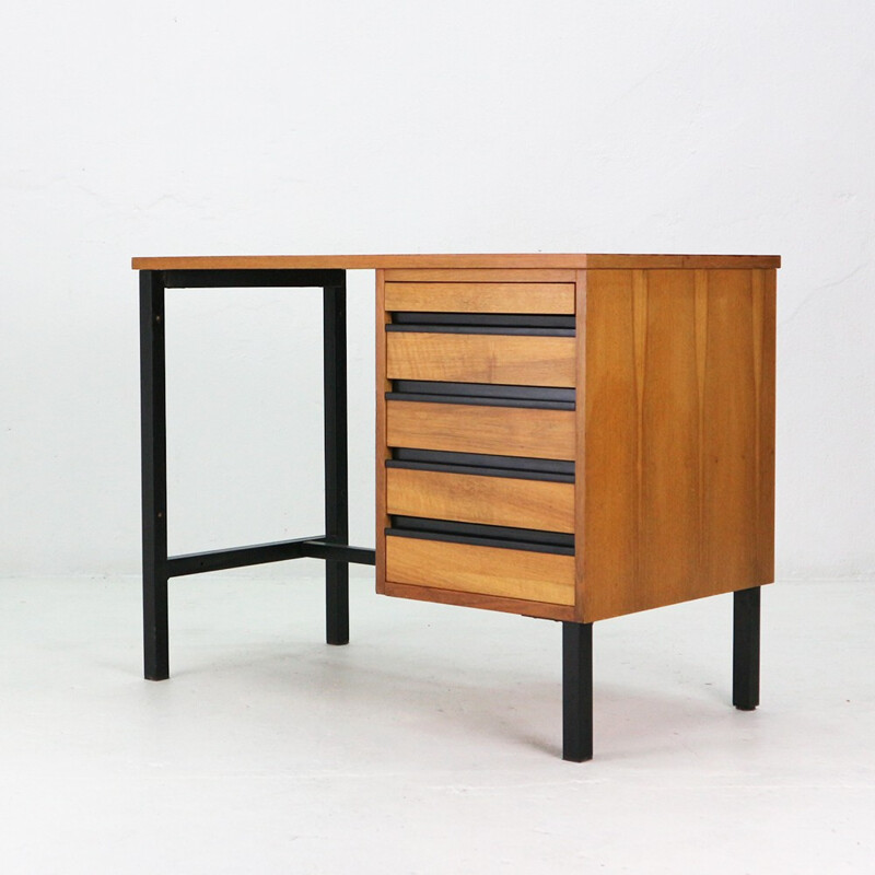 Small vintage desk in walnut and steel - 1960s