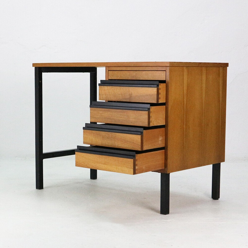 Small vintage desk in walnut and steel - 1960s