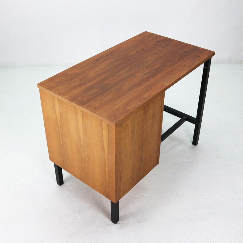 Small vintage desk in walnut and steel - 1960s