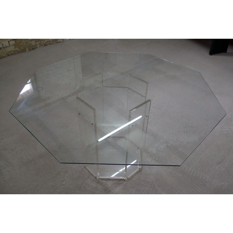 Table vintage en verre & plexiglas Marais International - 1990
