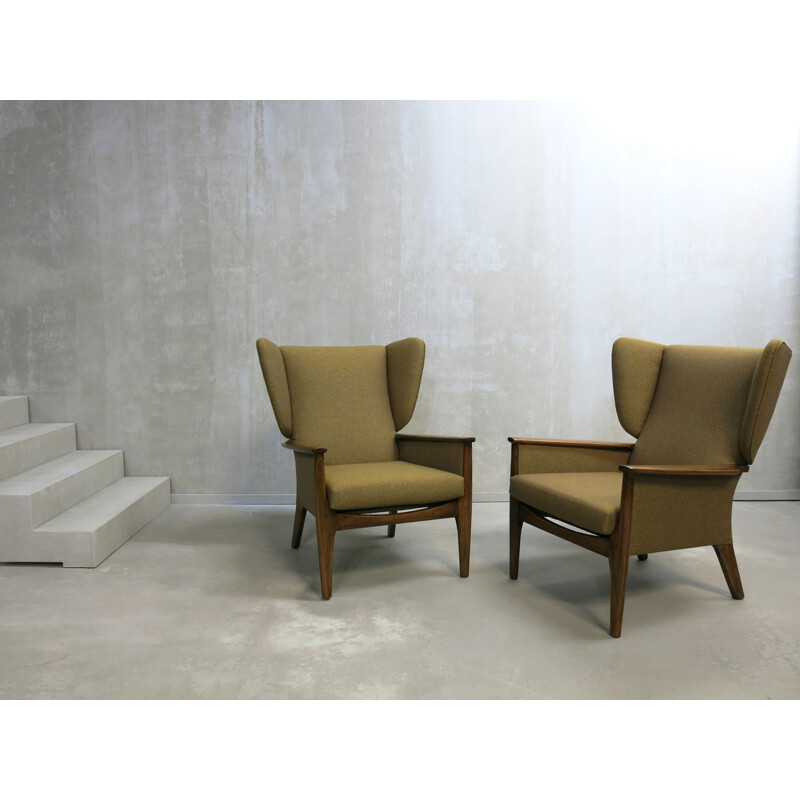 Pair of brown vintage wingback archairs Parker Knoll - 1960s