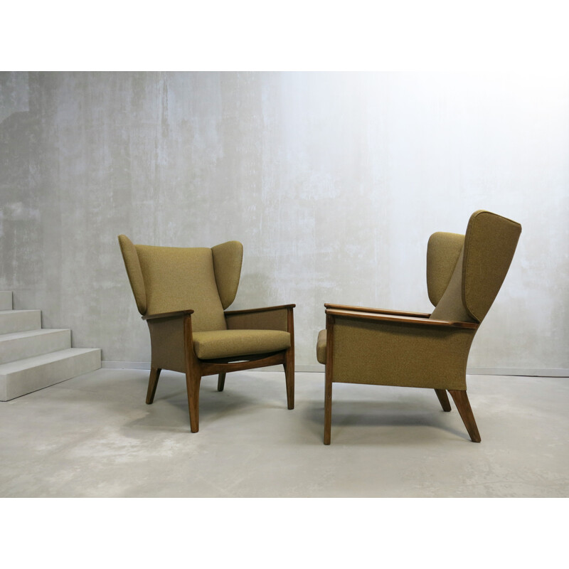 Pair of brown vintage wingback archairs Parker Knoll - 1960s