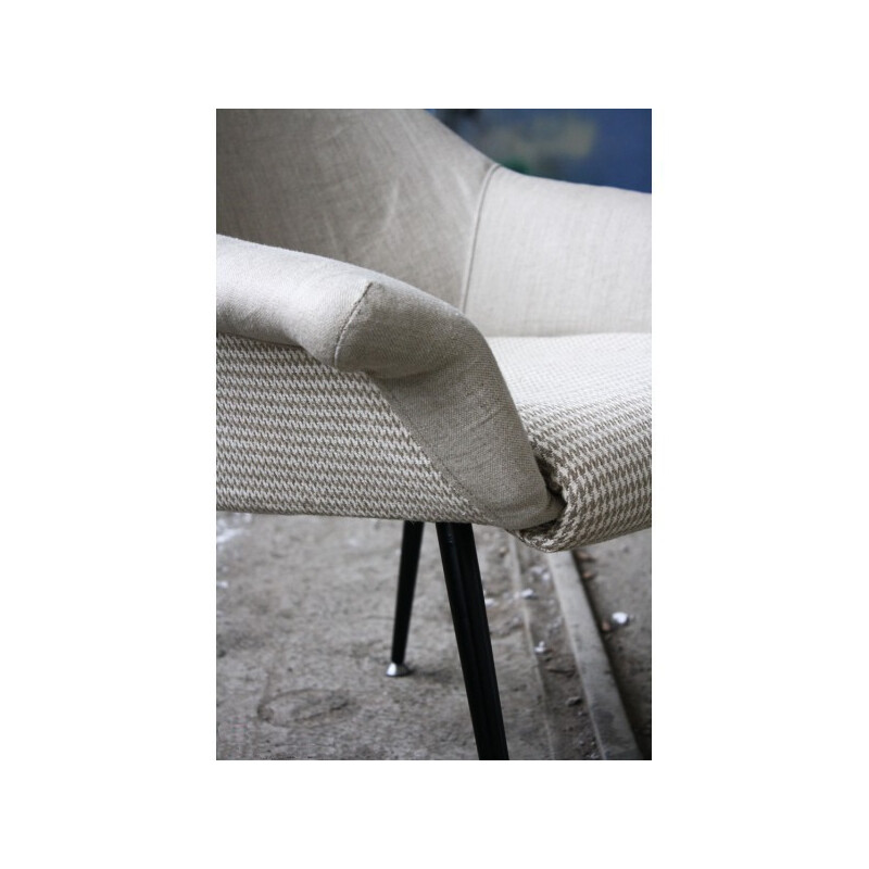 Mid century modern grey hound's-tooth pattern armchair - 1960s
