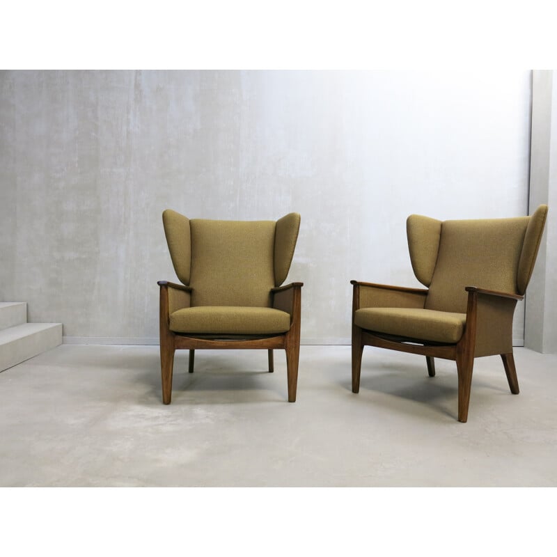 Pair of brown vintage wingback archairs Parker Knoll - 1960s