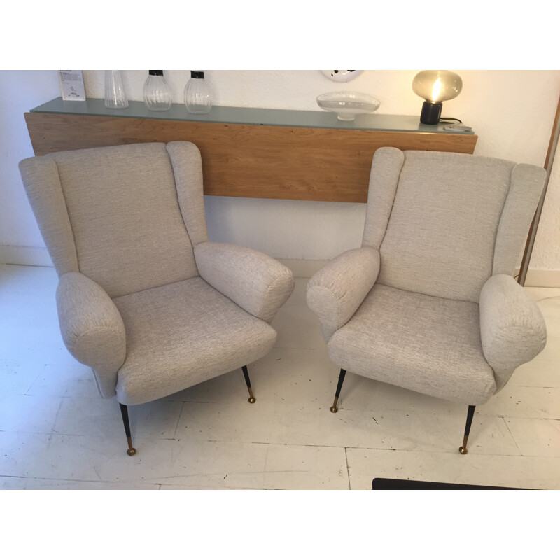 Pair of vintage white Italian armchairs - 1960s